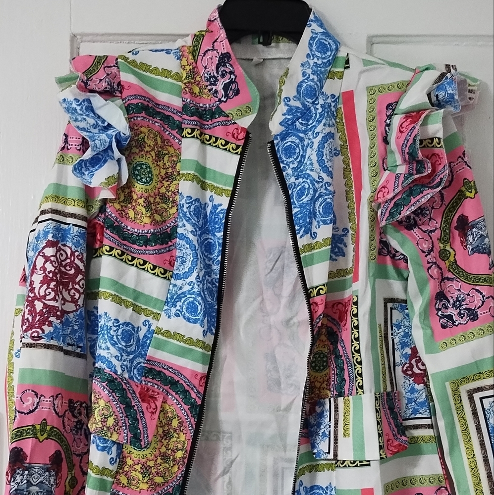 Multi colored ruffled blazer